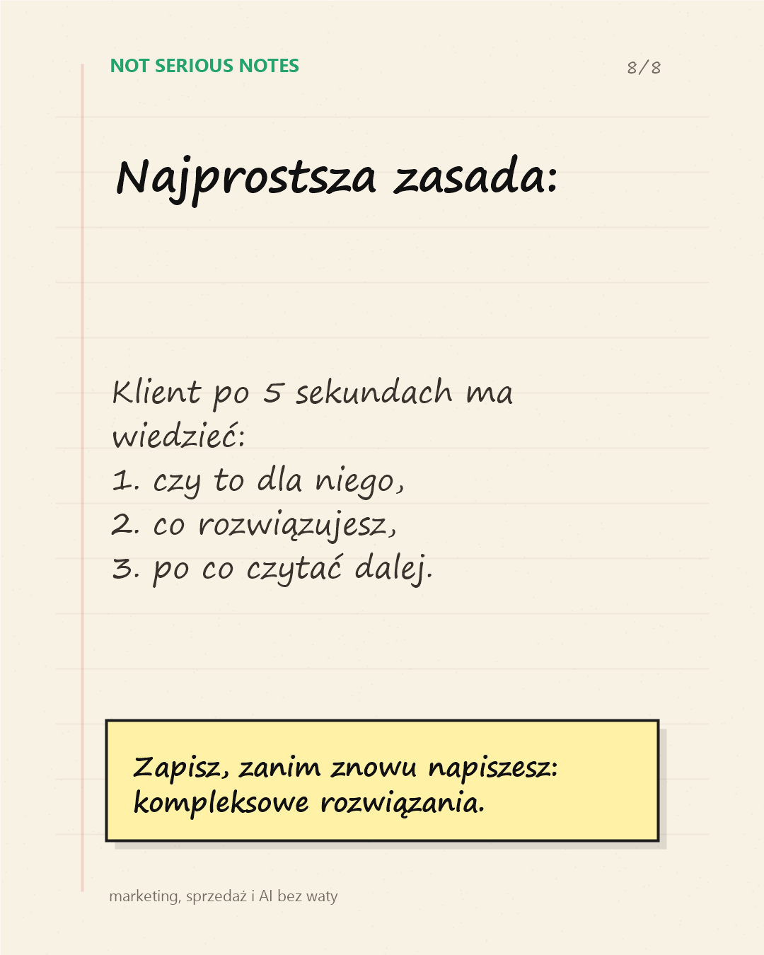 Slajd Not Serious Notes z CTA do zapisu